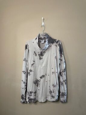 PINK by Victoria's Secret Gray & Charcoal Tie-Dye Quarter Zip Pullover SZ L